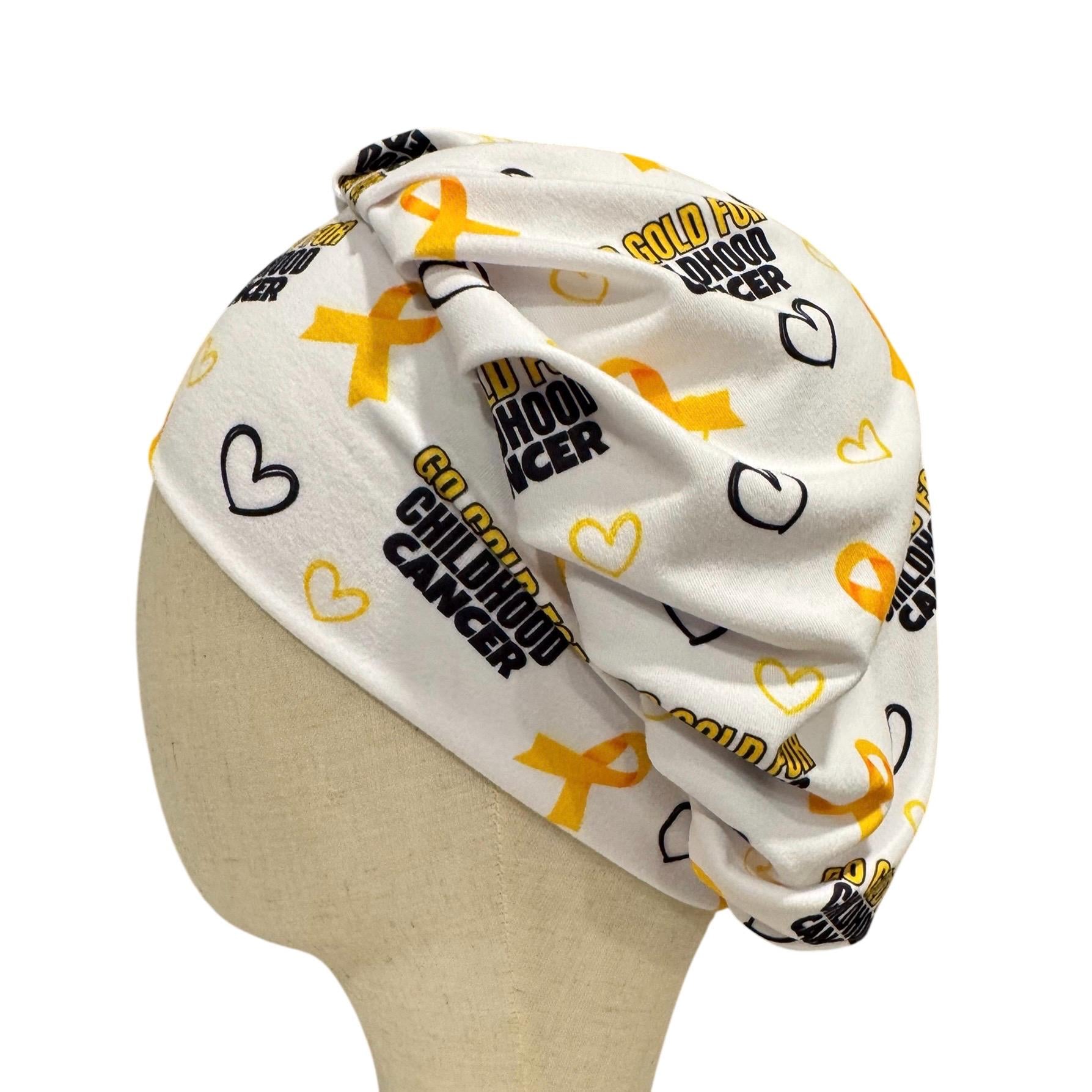 Childhood Cancer Awareness Bouffant Scrub Cap on white