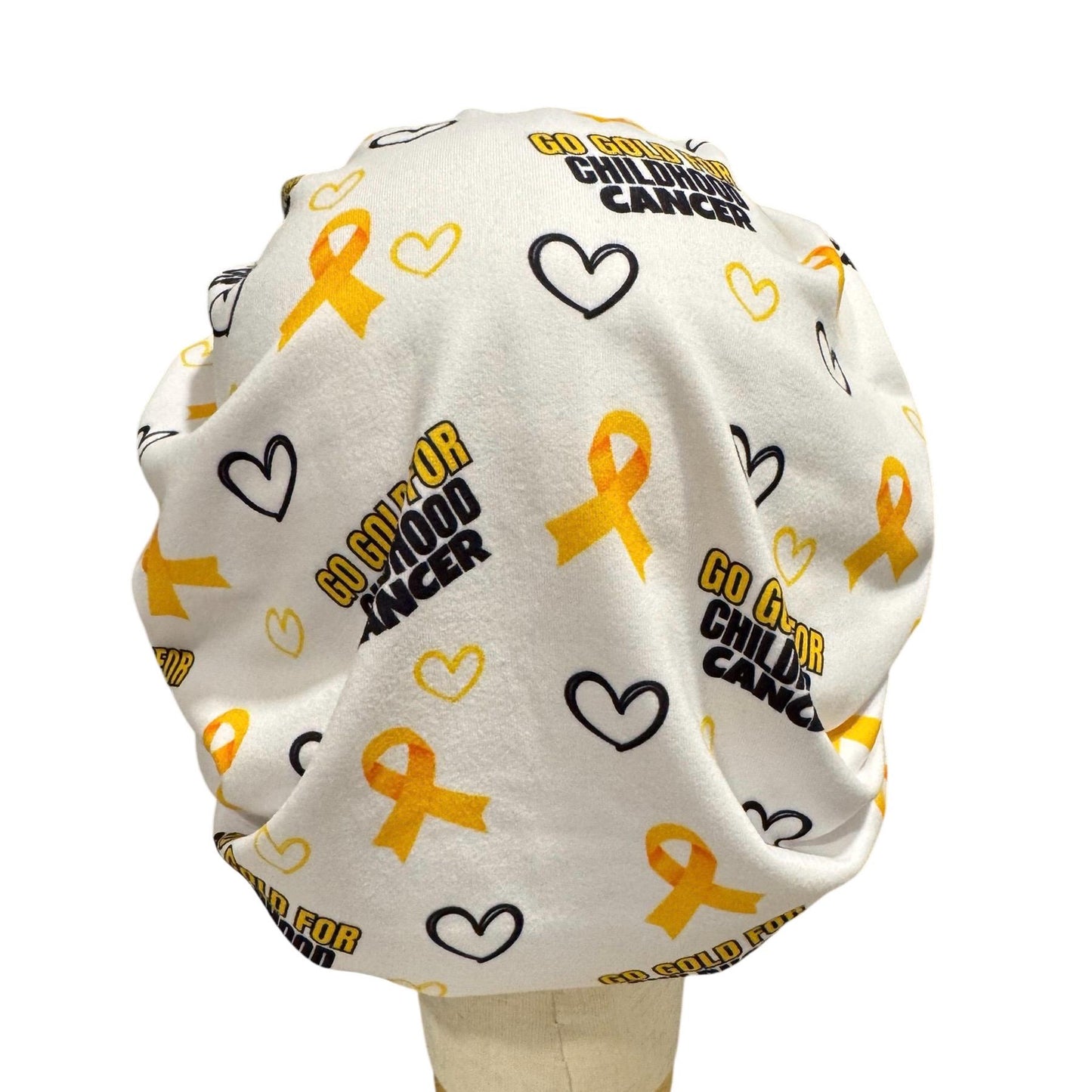 Childhood Cancer Awareness Bouffant Scrub Cap on white