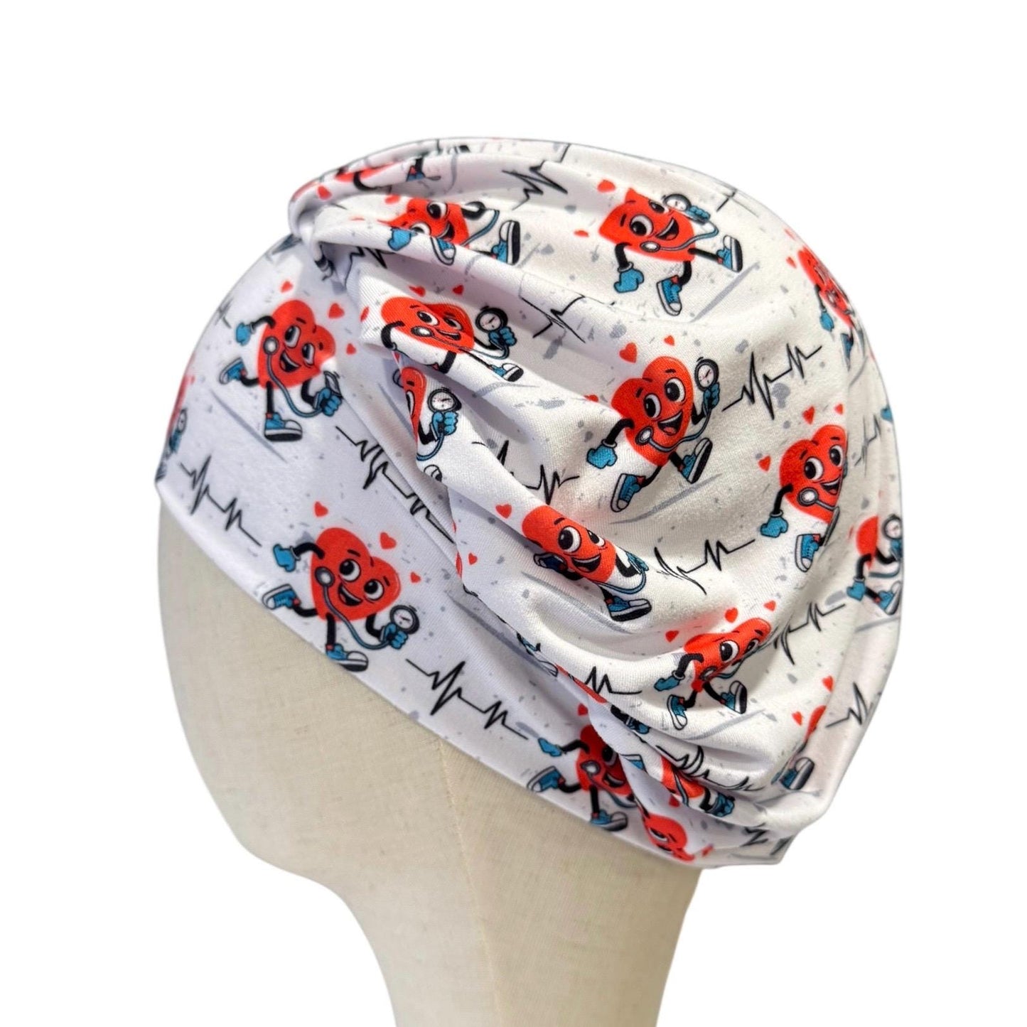 Cardiac Nurse Bouffant Scrub Cap | Cute Heartbeat Surgical Hat | Women’s Headband Style