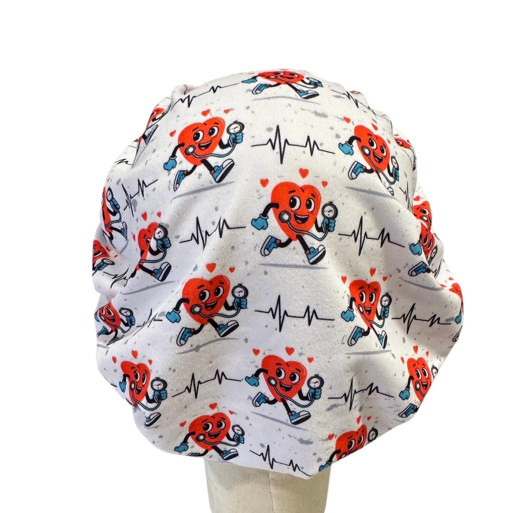 Cardiac Nurse Bouffant Scrub Cap | Cute Heartbeat Surgical Hat | Women’s Headband Style