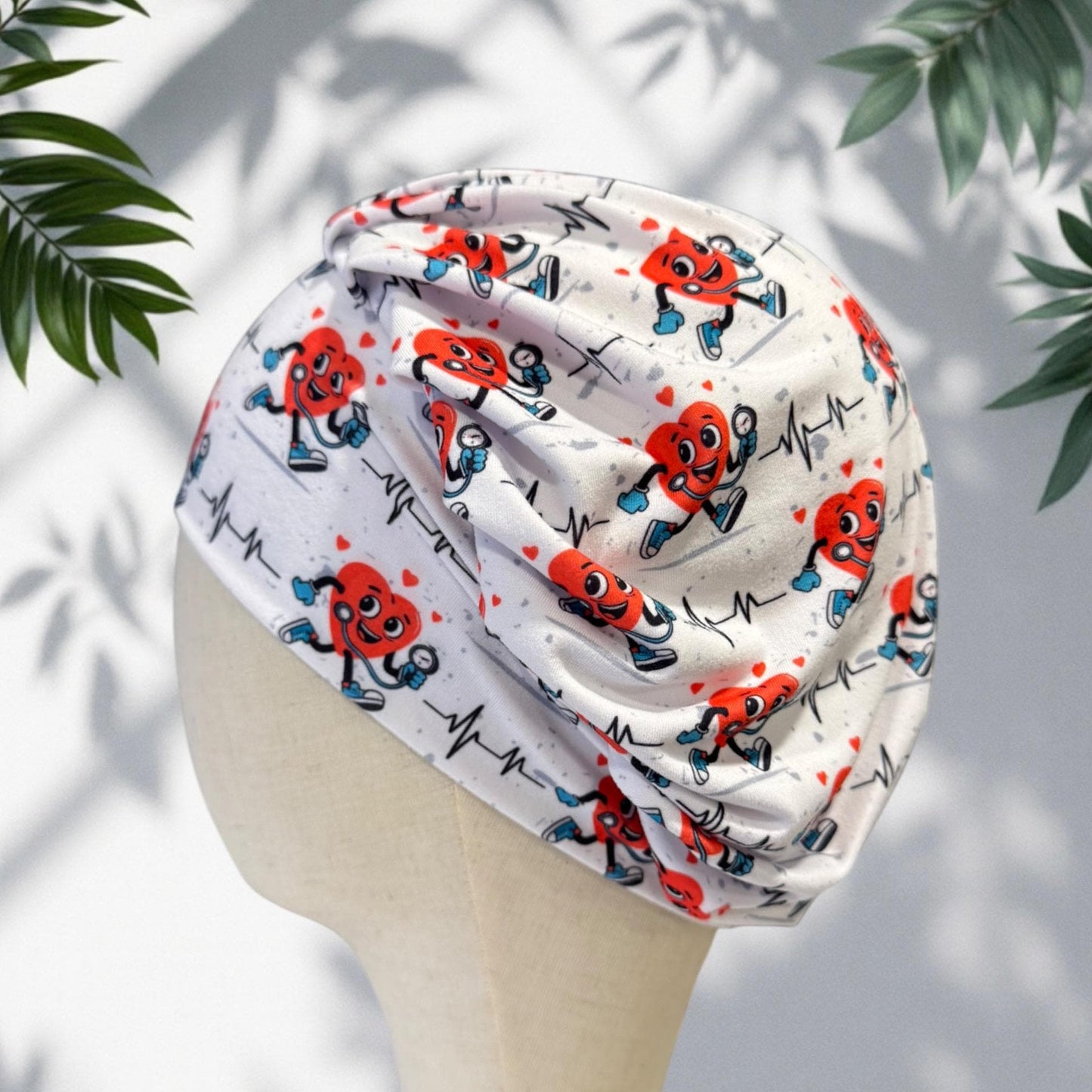 Cardiac Nurse Bouffant Scrub Cap | Cute Heartbeat Surgical Hat | Women’s Headband Style