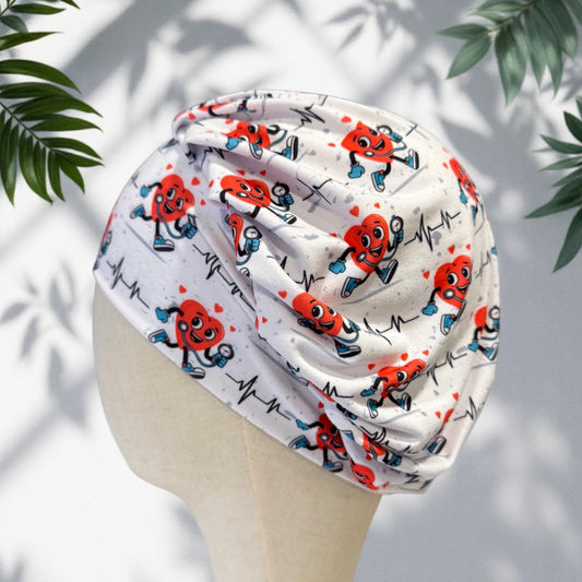 Cardiac Nurse Bouffant Scrub Cap | Cute Heartbeat Surgical Hat | Women’s Headband Style