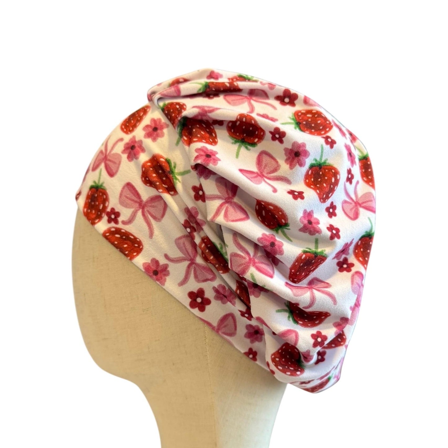 Strawberry Bow Bouffant Scrub Cap, Headband Style Ponytail Friendly