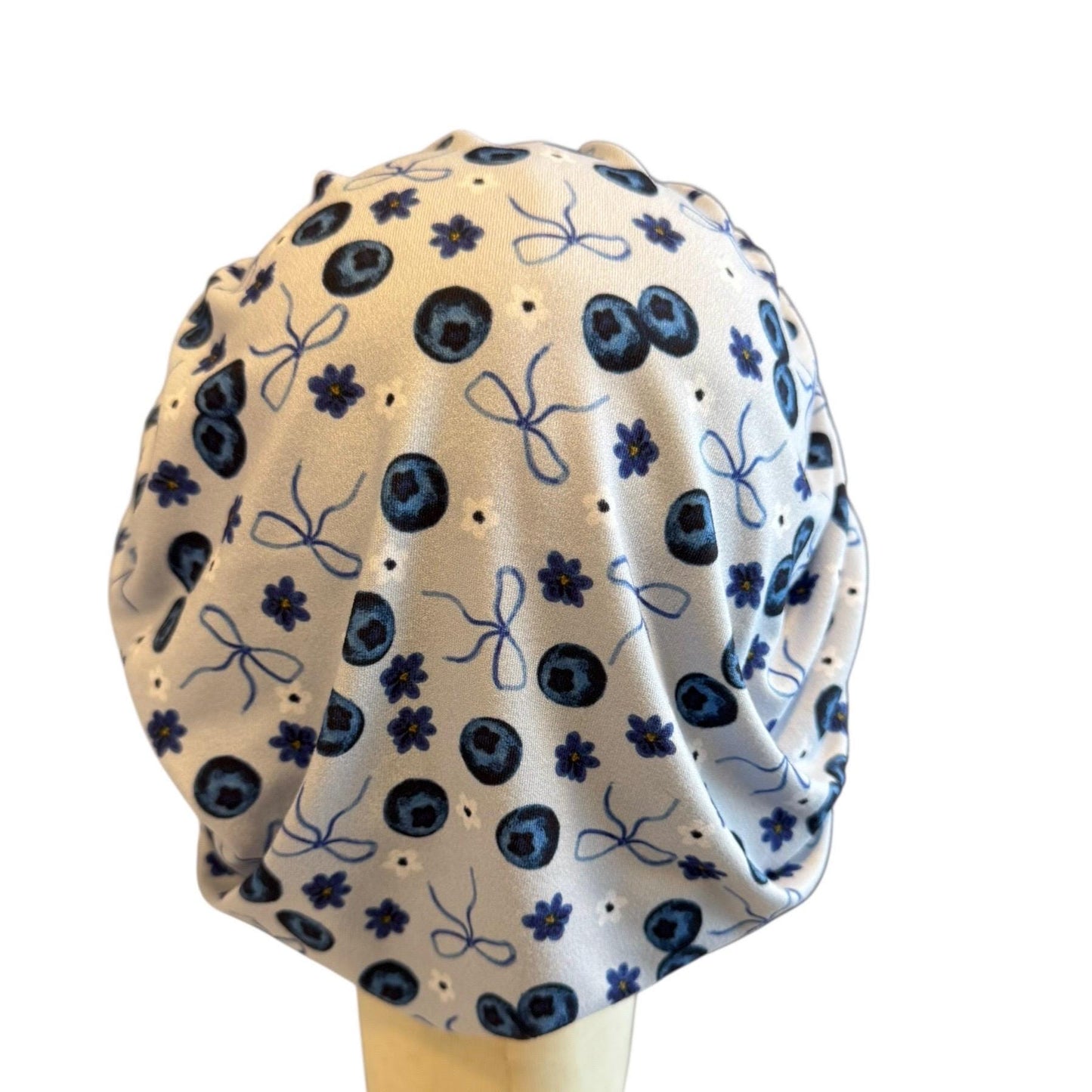 Blueberry Bow Bouffant Scrub Cap, Ponytail Friendly