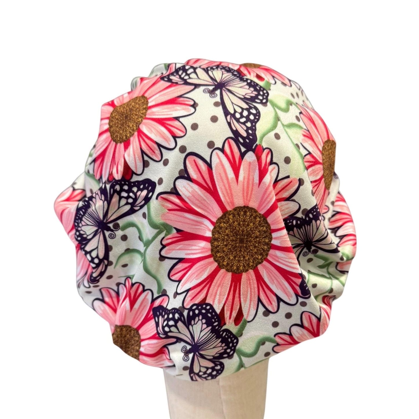 Floral Butterfly Bouffant Scrub Cap, Ponytail Scrub Cap