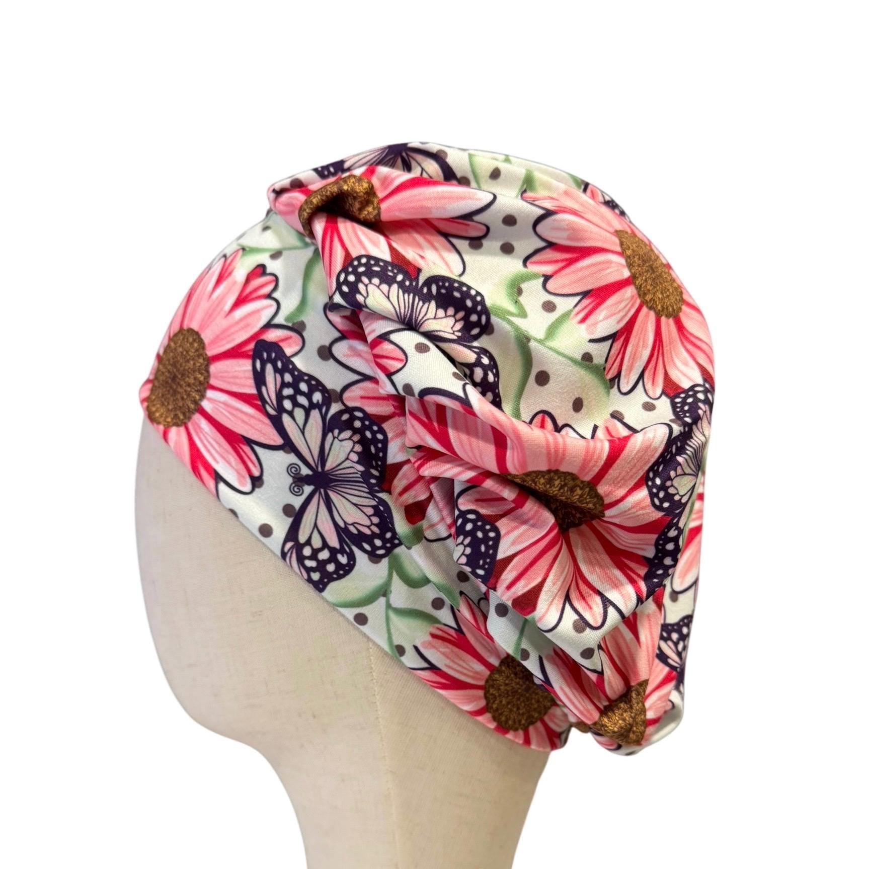 Floral Butterfly Bouffant Scrub Cap, Ponytail Scrub Cap