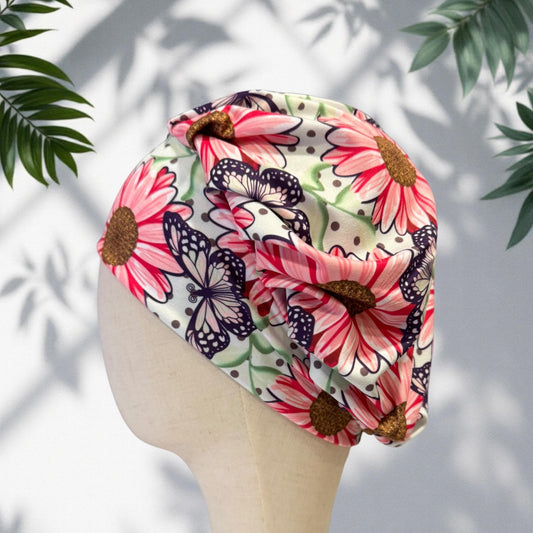 Floral Butterfly Bouffant Scrub Cap, Ponytail Scrub Cap