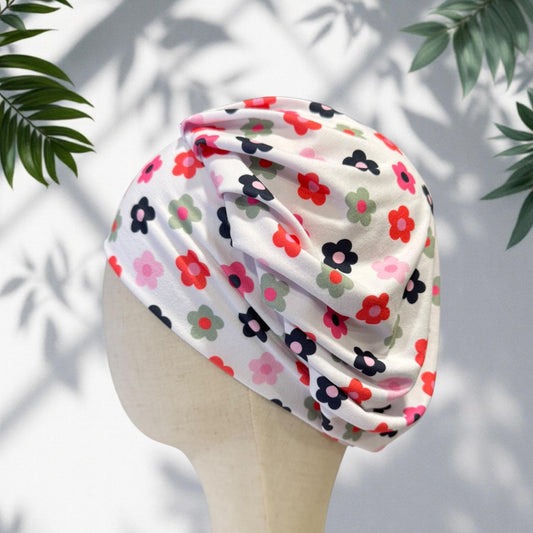Mini Floral Bouffant Scrub Cap | Pink Red Flower Surgical Hat | Women’s Ponytail Scrub Hat