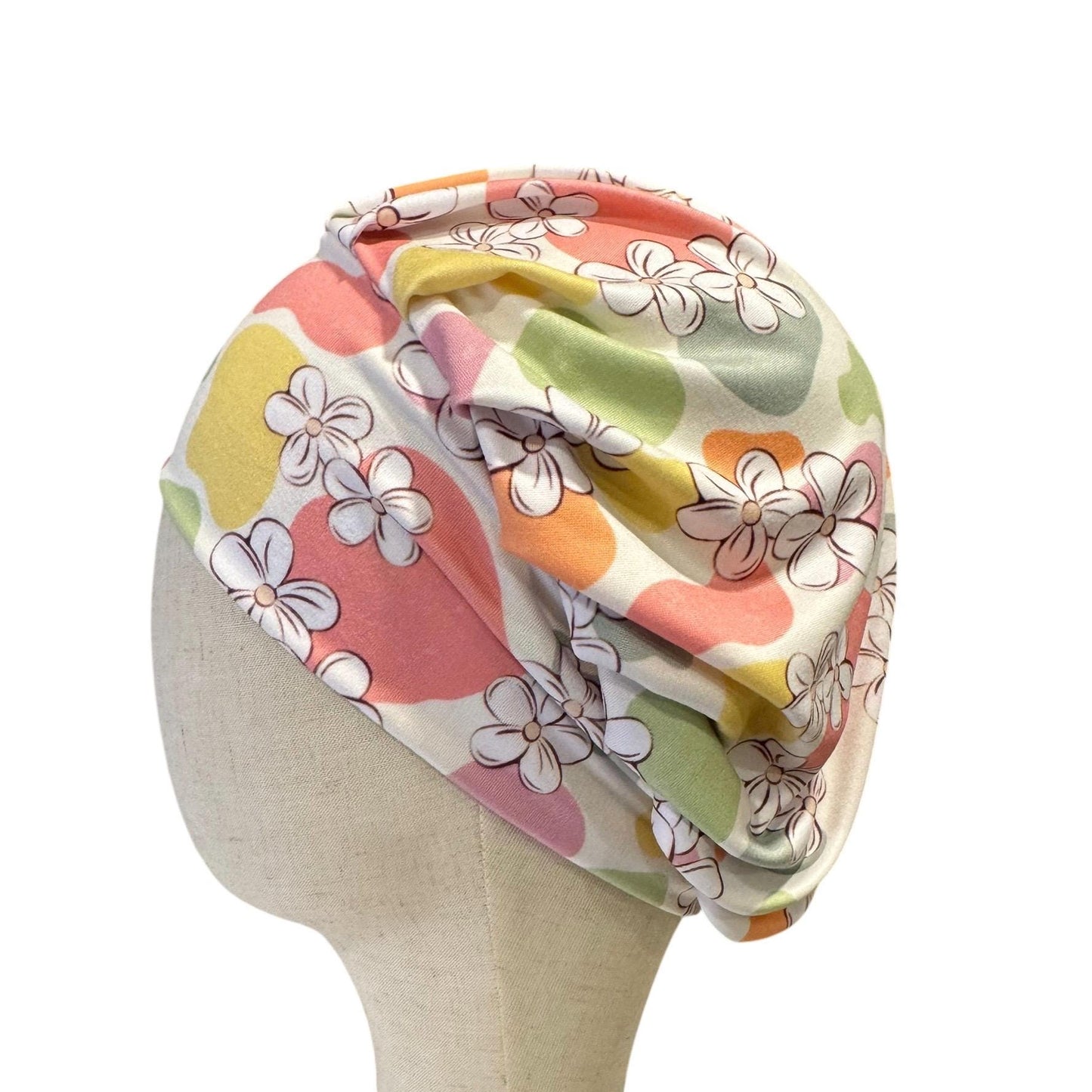 Pastel Floral Bouffant Scrub Cap | Watercolor Flower Surgical Hat | Women’s Ponytail Scrub Hat