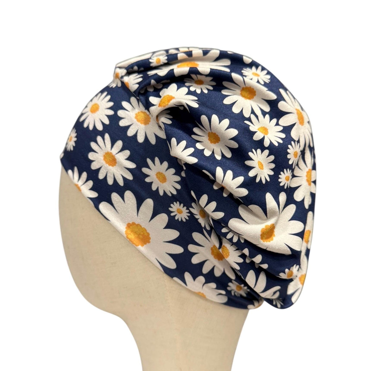 Dark Navy Daisy Bouffant Scrub Cap, Headband Style Surgical Hat