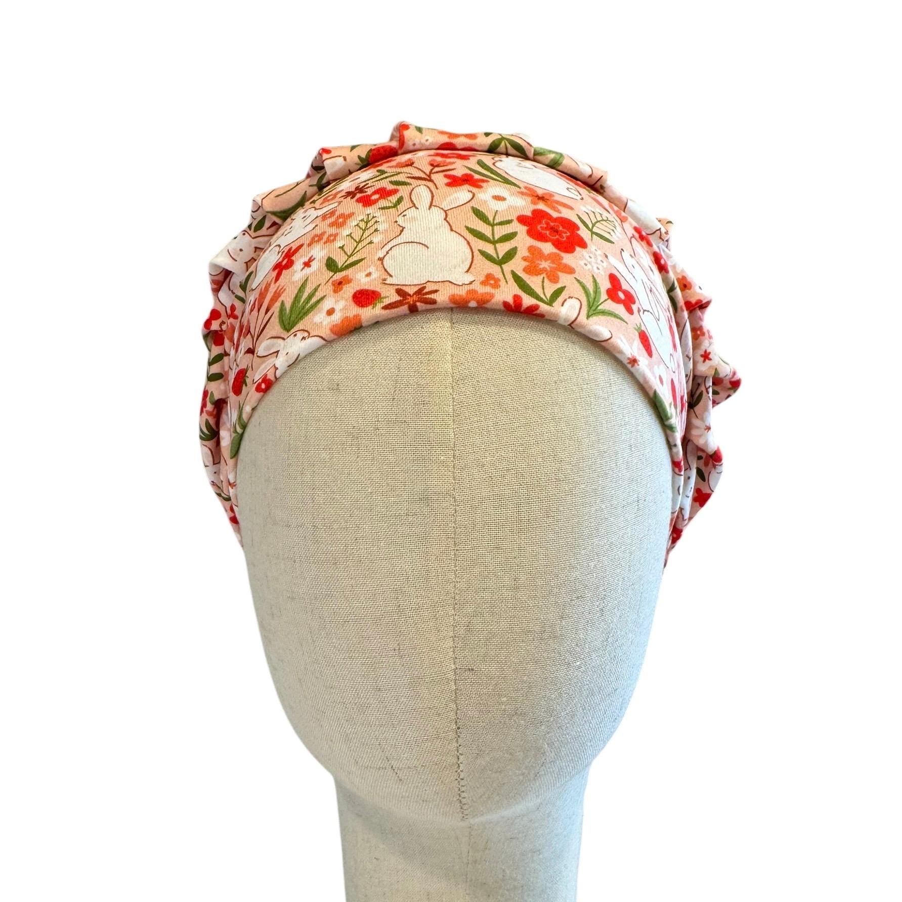Spring Easter Bunny Bouffant Scrub Cap | Bunnies, Florals (Headband Style)