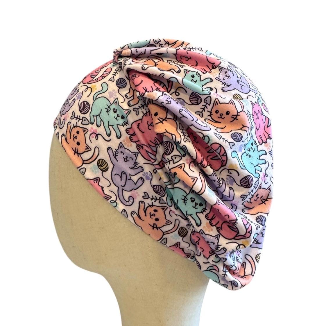 Cat Print Bouffant Scrub Cap | Cute Kitty Nurse Hat | Veterinary Scrub Cap