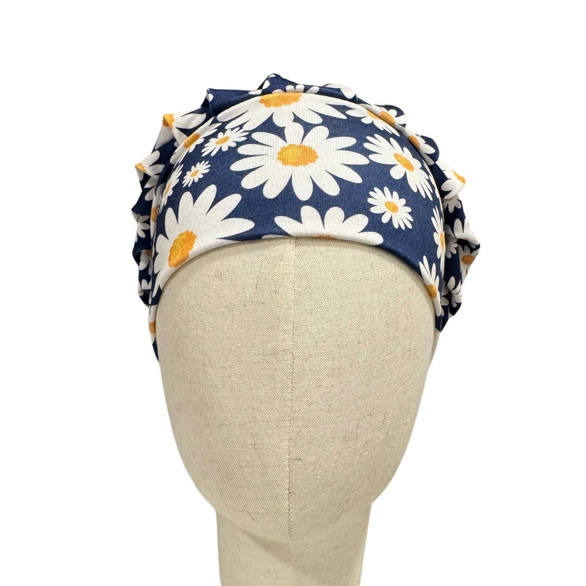 Dark Navy Daisy Bouffant Scrub Cap, Headband Style Surgical Hat