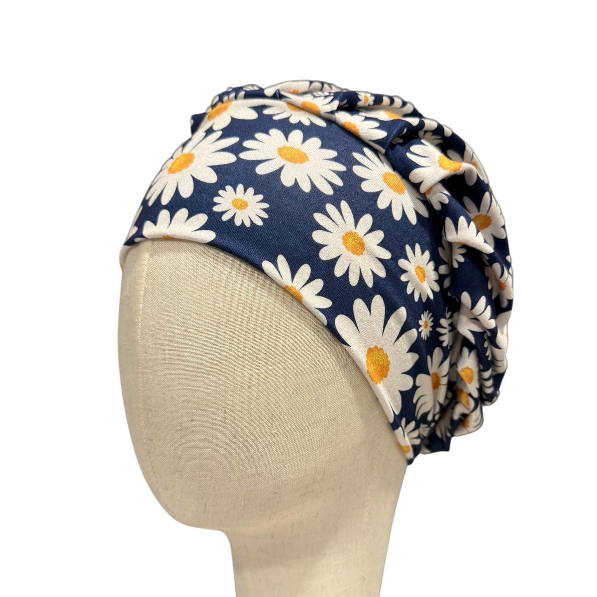 Dark Navy Daisy Bouffant Scrub Cap, Headband Style Surgical Hat
