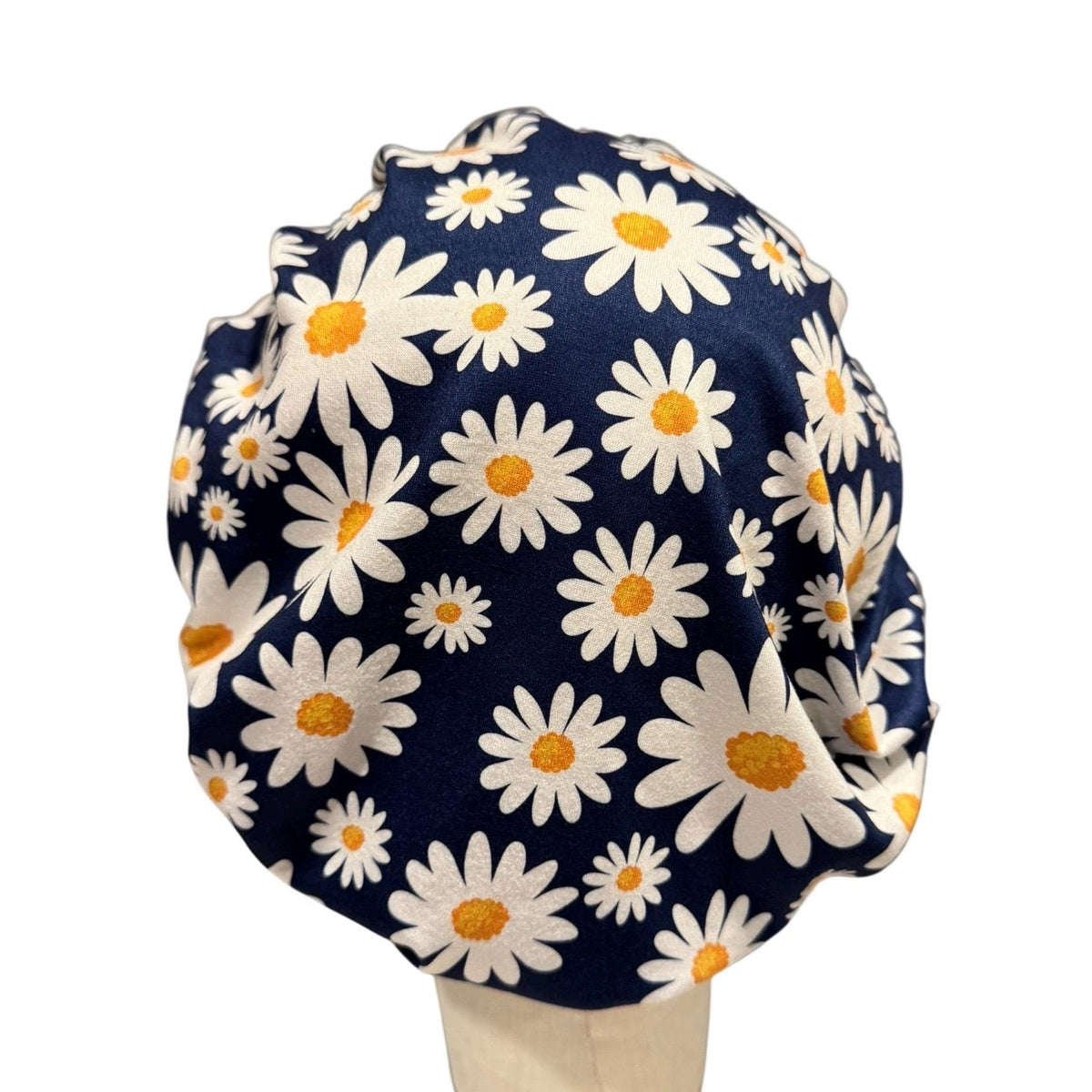 Dark Navy Daisy Bouffant Scrub Cap, Headband Style Surgical Hat