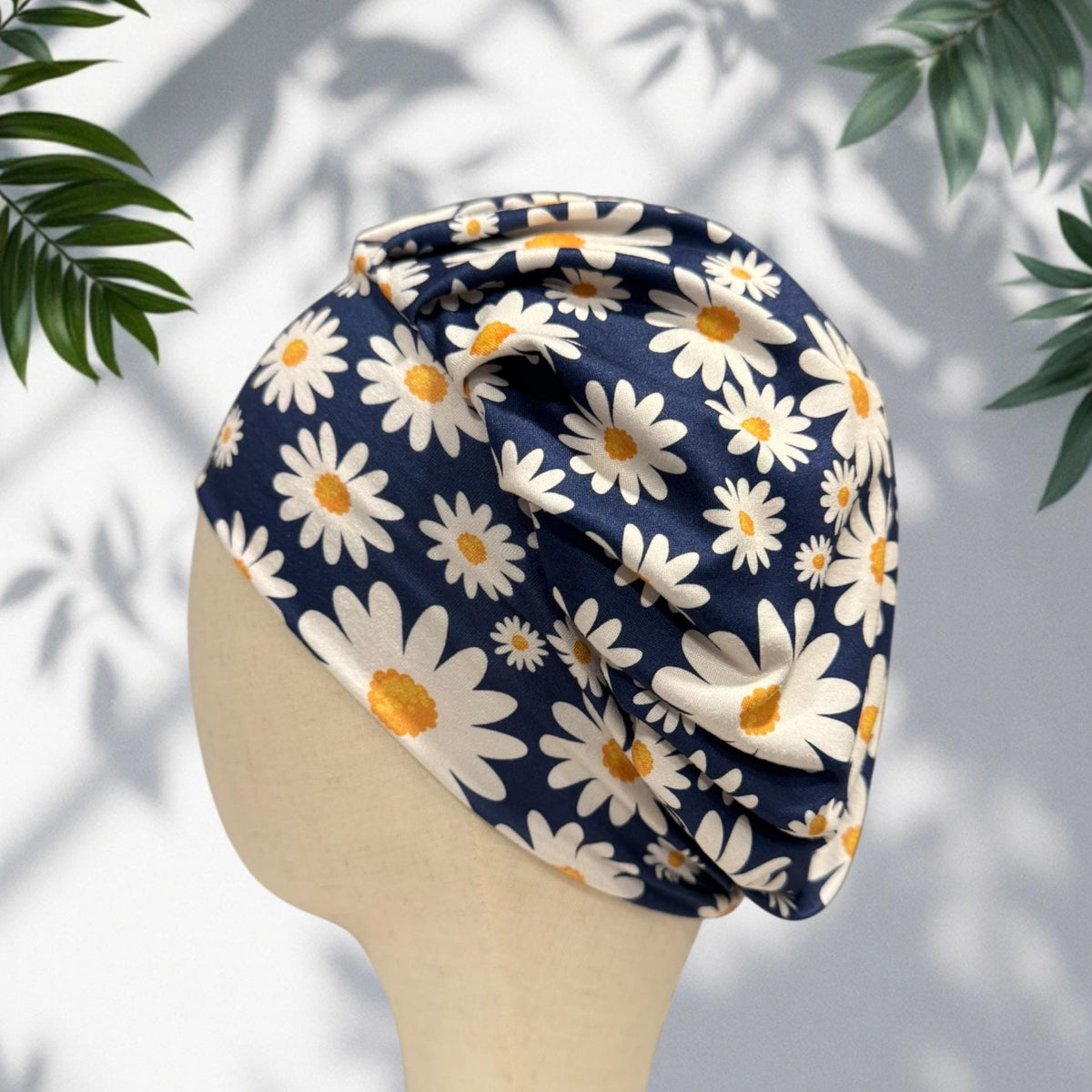 Dark Navy Daisy Bouffant Scrub Cap, Headband Style Surgical Hat