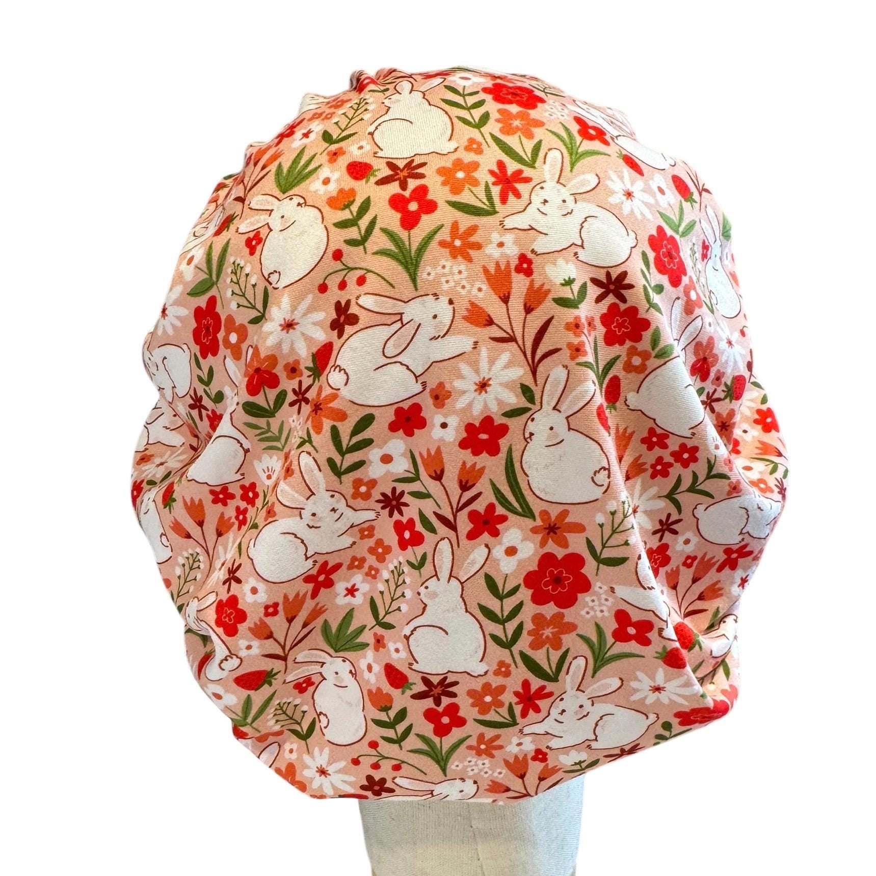Spring Easter Bunny Bouffant Scrub Cap | Bunnies, Florals (Headband Style)