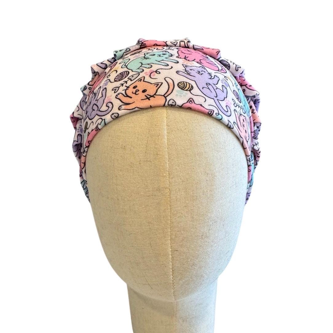 Cat Print Bouffant Scrub Cap | Cute Kitty Nurse Hat | Veterinary Scrub Cap