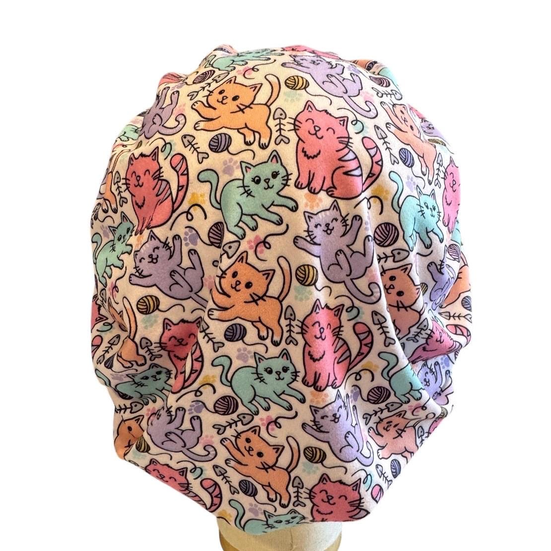 Cat Print Bouffant Scrub Cap | Cute Kitty Nurse Hat | Veterinary Scrub Cap