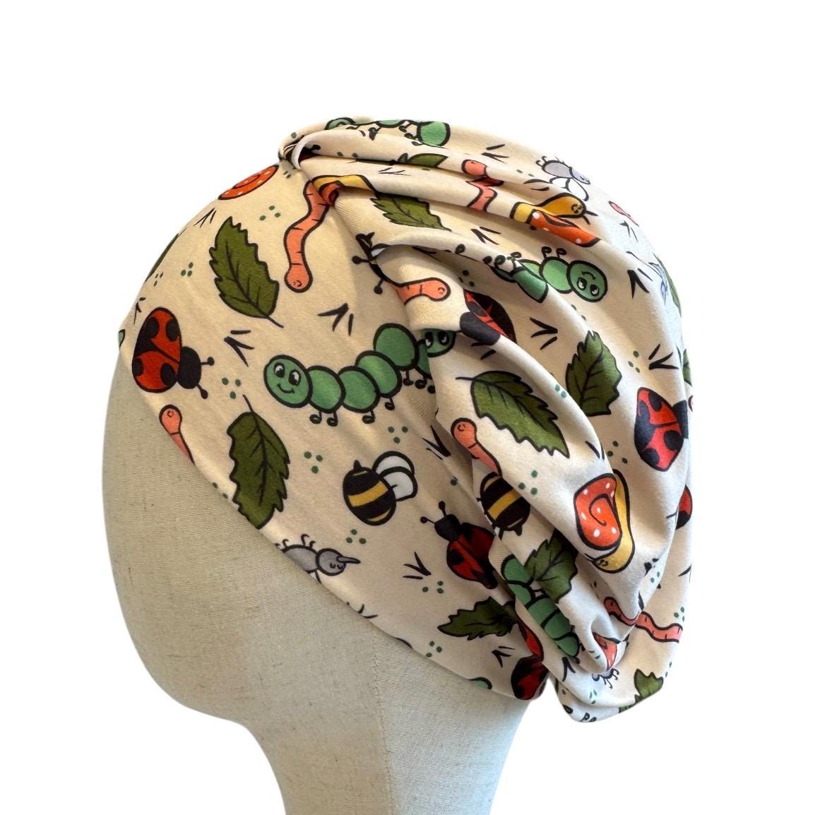 Pediatric Scrub Cap Bouffant, Kids Friendly Nurse Cap, Cute Bug Insect Print Surgical Hat, Caterpillar Ladybug Bee Scrub Hat, Headband Style