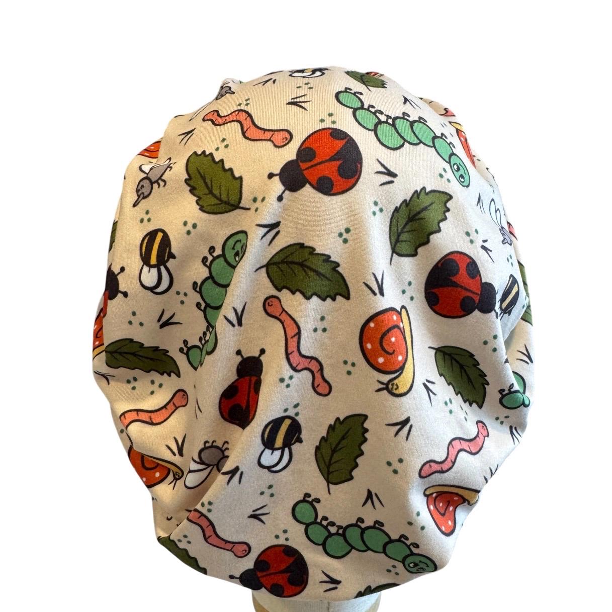 Pediatric Scrub Cap Bouffant, Kids Friendly Nurse Cap, Cute Bug Insect Print Surgical Hat, Caterpillar Ladybug Bee Scrub Hat, Headband Style