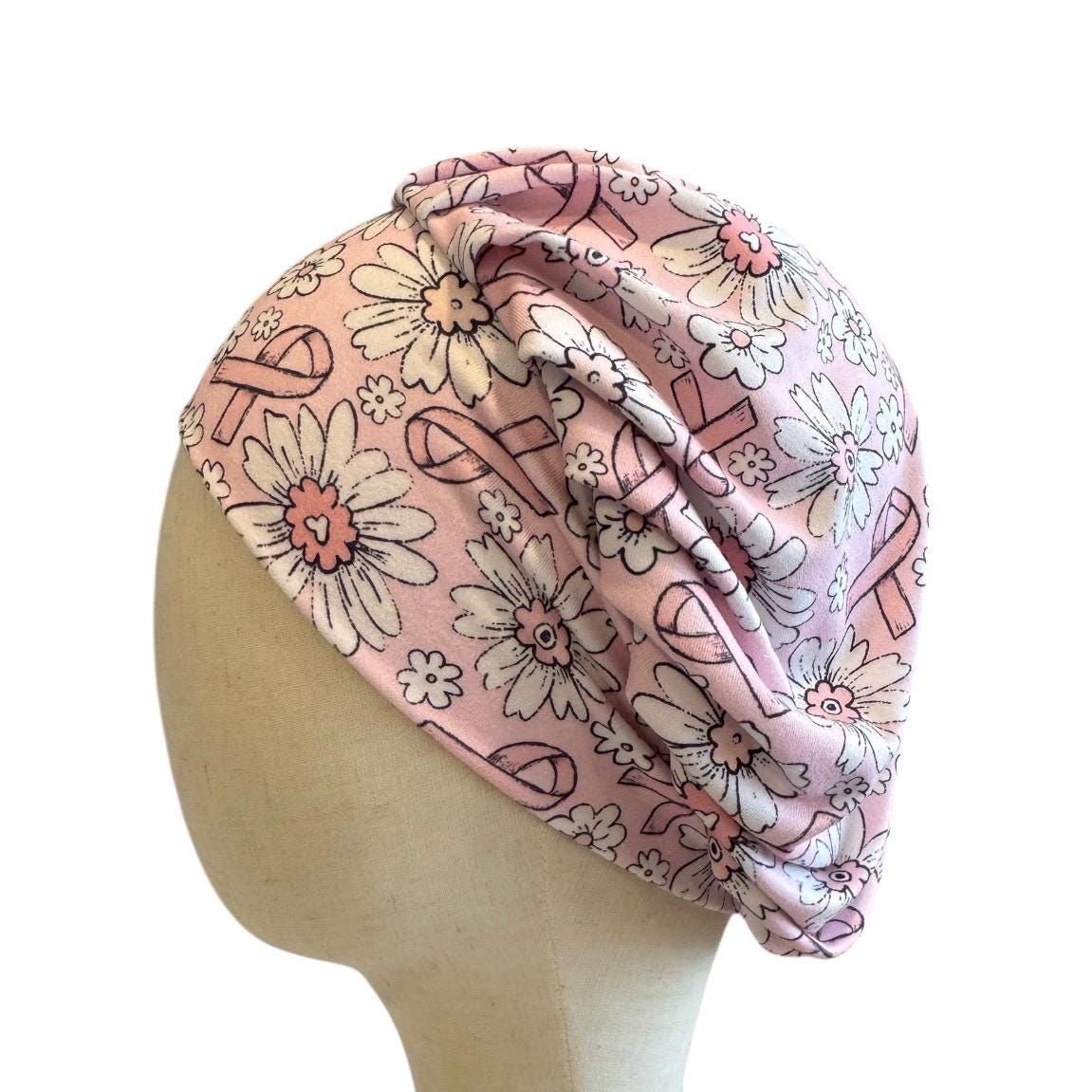 Pink Ribbon Bouffant Scrub Cap, Headband Style Scrub Cap, Breast Cancer Awareness