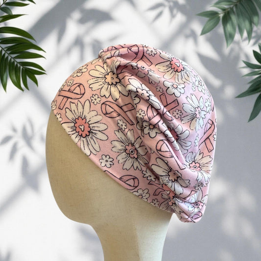 Pink Ribbon Bouffant Scrub Cap, Headband Style Scrub Cap, Breast Cancer Awareness
