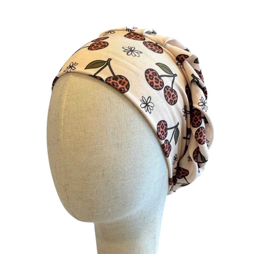 Cherry Cheetah Bouffant Scrub Cap, Headband Style Scrub Cap