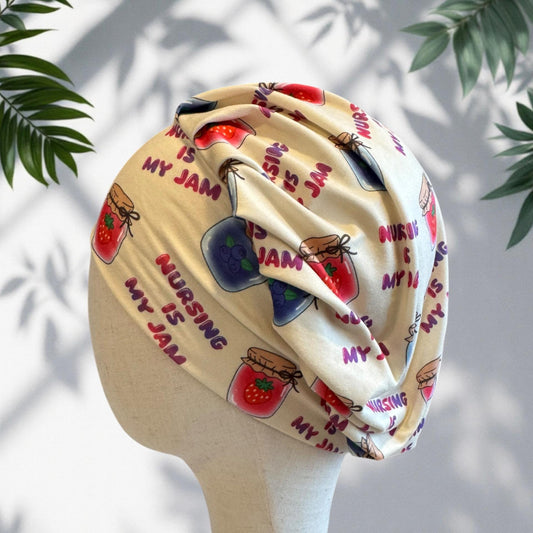 Nursing Is My Jam Bouffant Scrub Cap, Headband Style Scrub Cap