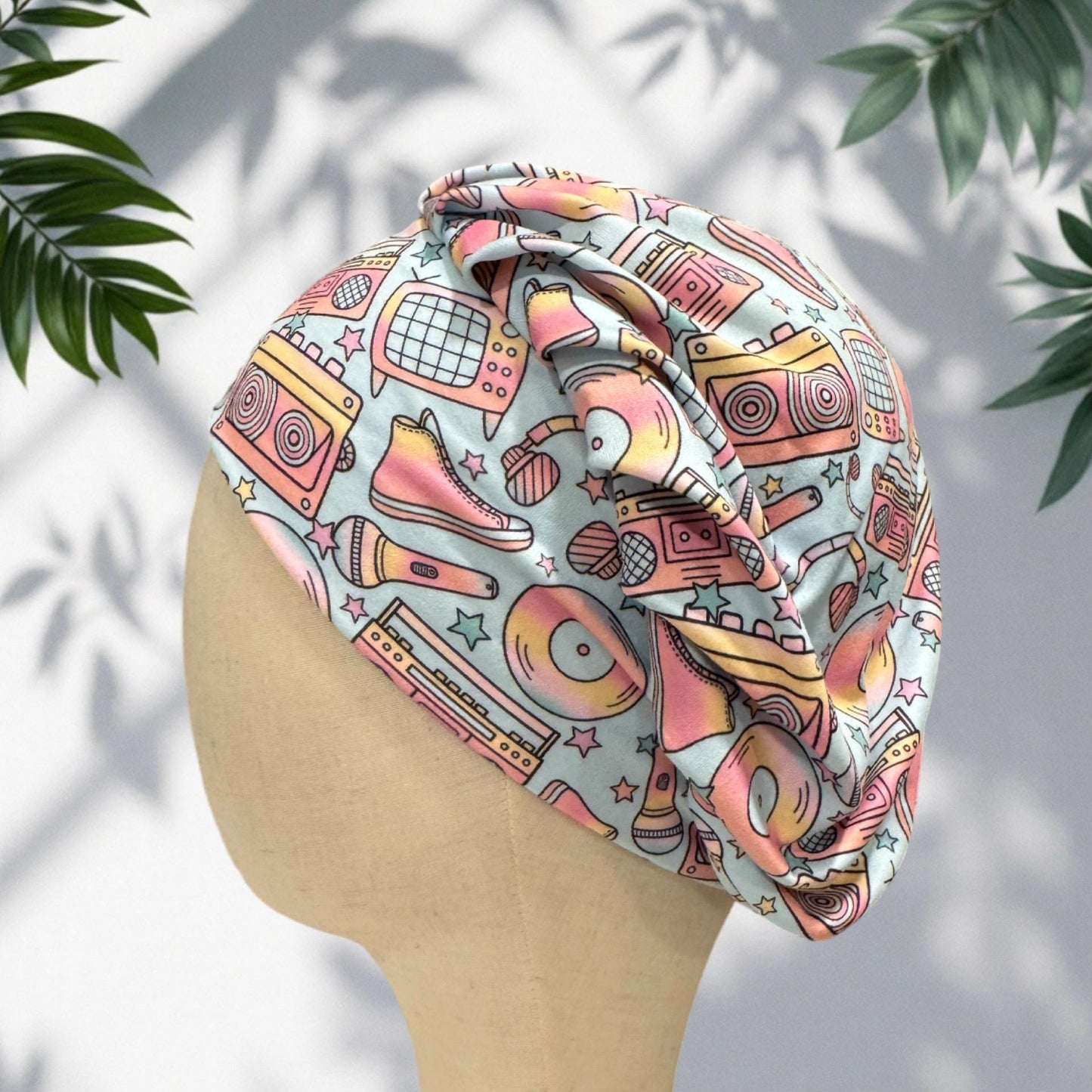 Retro Music Bouffant Scrub Cap, Headband Style Surgical Hat