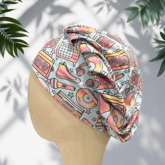 Retro Music Bouffant Scrub Cap, Headband Style Surgical Hat
