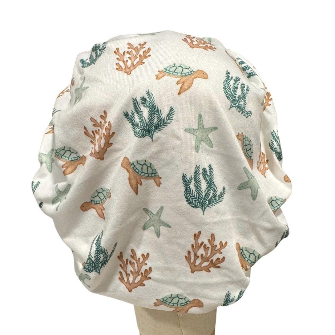 Sea Life Bouffant Scrub Cap, Headband Style Turtle Surgical Hat