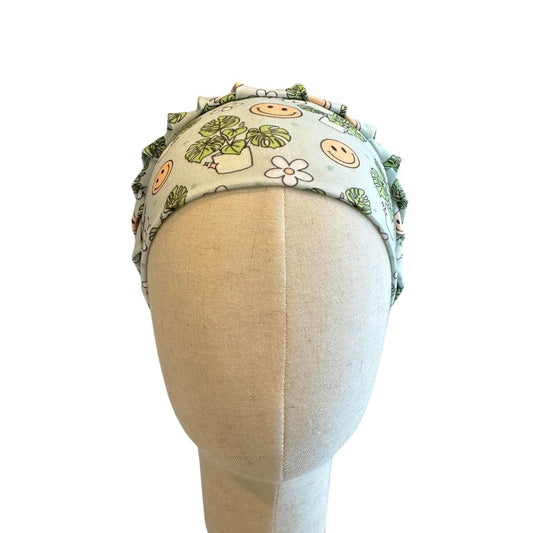 Smiley Face Scrub Cap Bouffant, Monstera Surgical Cap, Headband Style