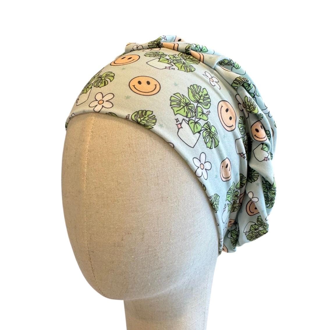 Smiley Face Scrub Cap Bouffant, Monstera Surgical Cap, Headband Style