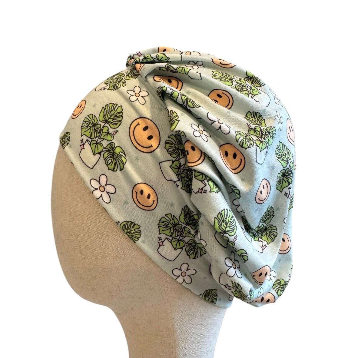 Smiley Face Scrub Cap Bouffant, Monstera Surgical Cap, Headband Style