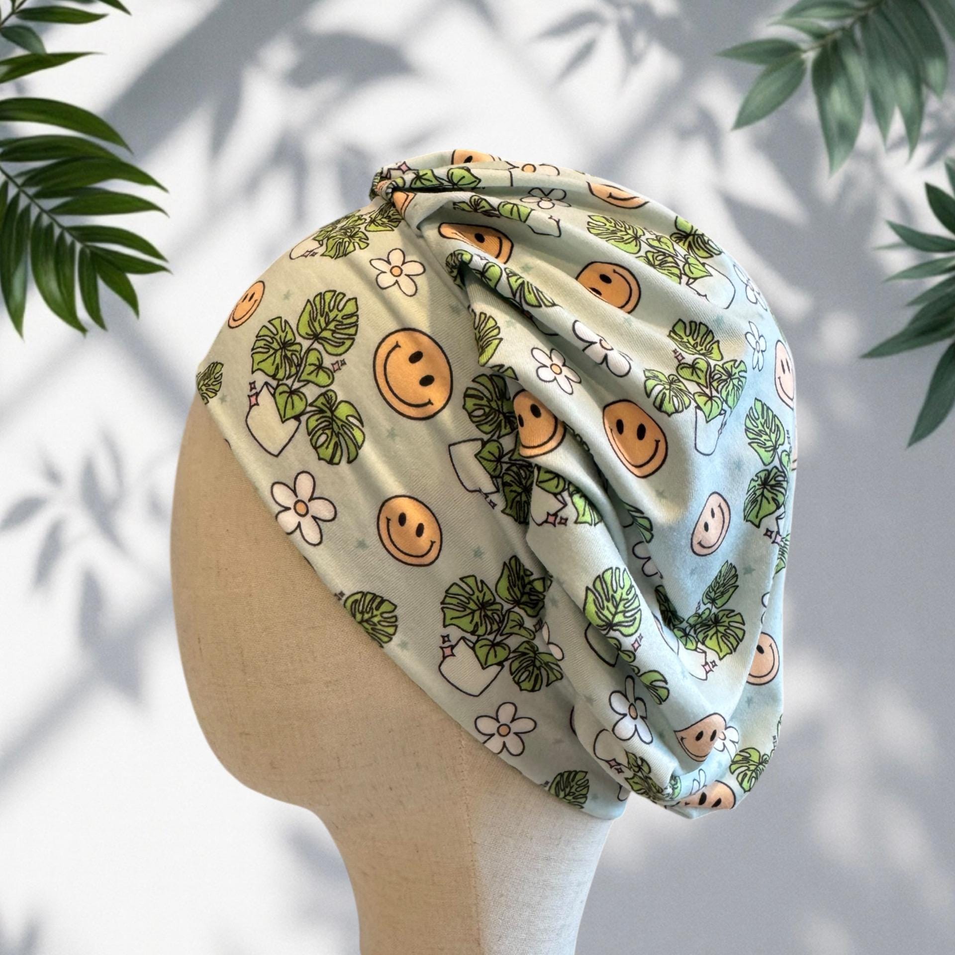 Smiley Face Scrub Cap Bouffant, Monstera Surgical Cap, Headband Style
