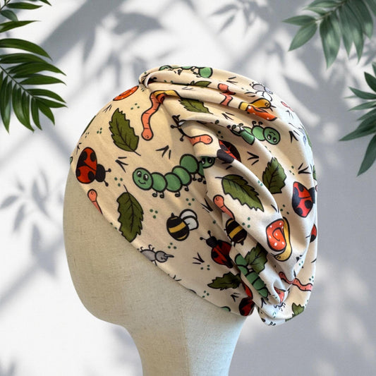 Pediatric Scrub Cap Bouffant, Kids Friendly Nurse Cap, Cute Bug Insect Print Surgical Hat, Caterpillar Ladybug Bee Scrub Hat, Headband Style