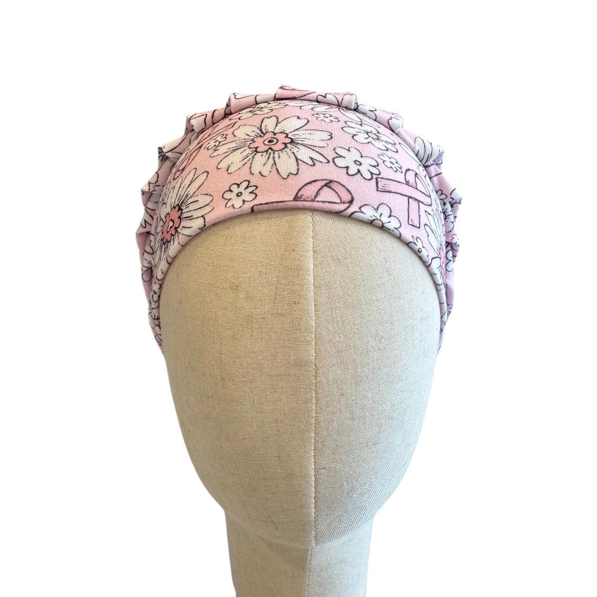 Pink Ribbon Bouffant Scrub Cap, Headband Style Scrub Cap, Breast Cancer Awareness