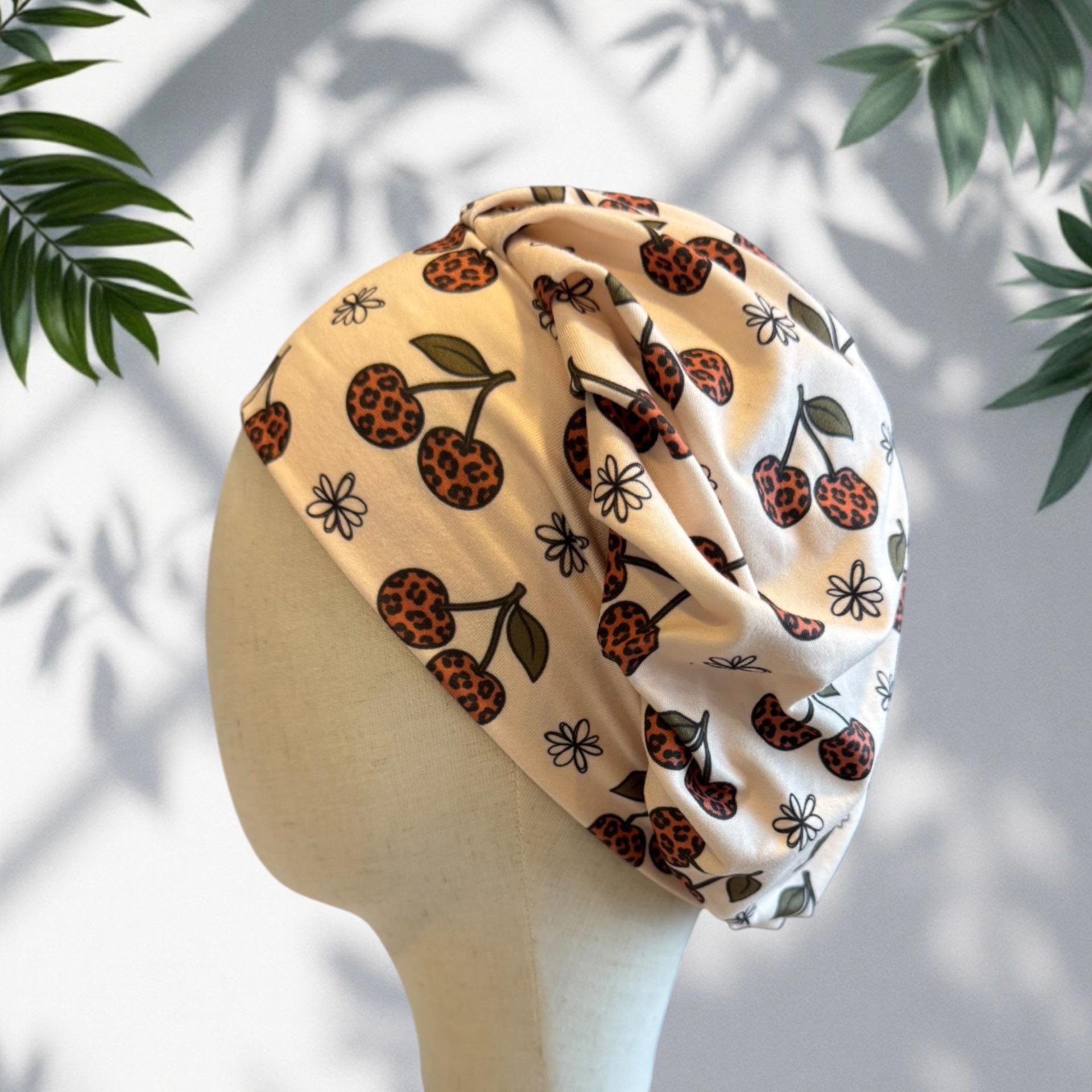 Cherry Cheetah Bouffant Scrub Cap, Headband Style Scrub Cap