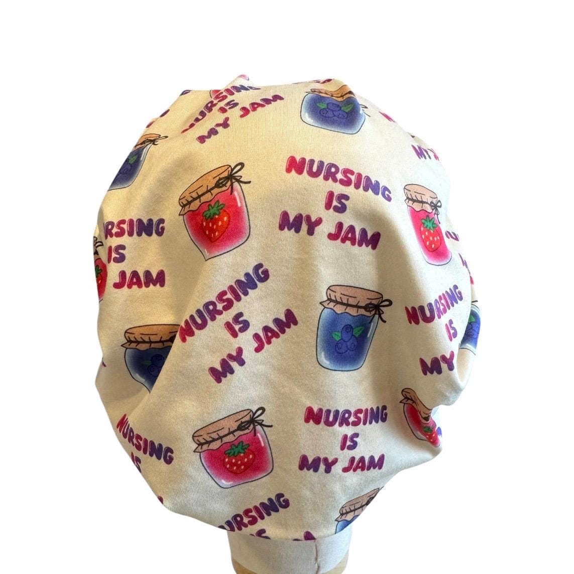 Nursing Is My Jam Bouffant Scrub Cap, Headband Style Scrub Cap