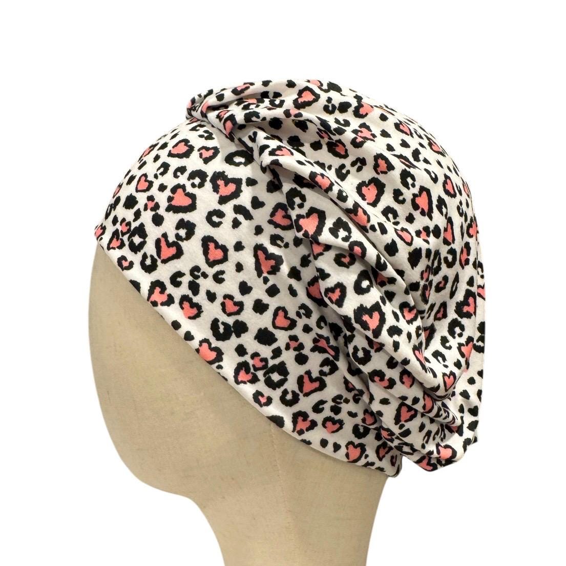 Leopard Pink Heart Bouffant Scrub Cap, Headband Style Surgical Hat