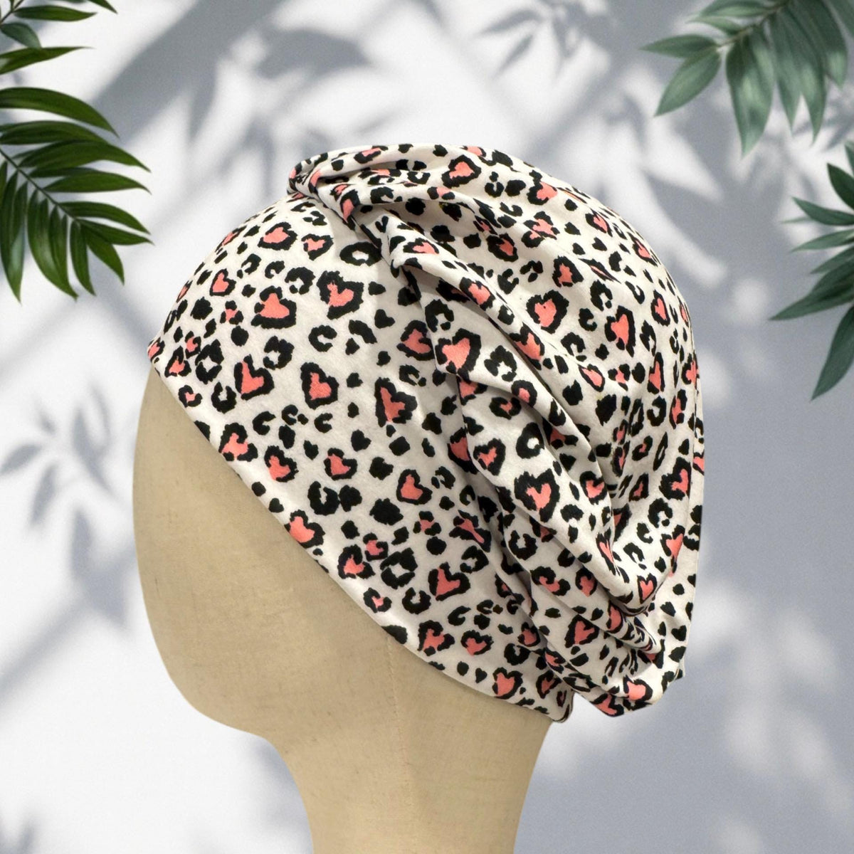 Leopard Pink Heart Bouffant Scrub Cap, Headband Style Surgical Hat