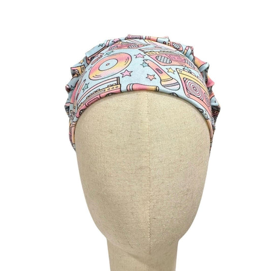 Retro Music Bouffant Scrub Cap, Headband Style Surgical Hat