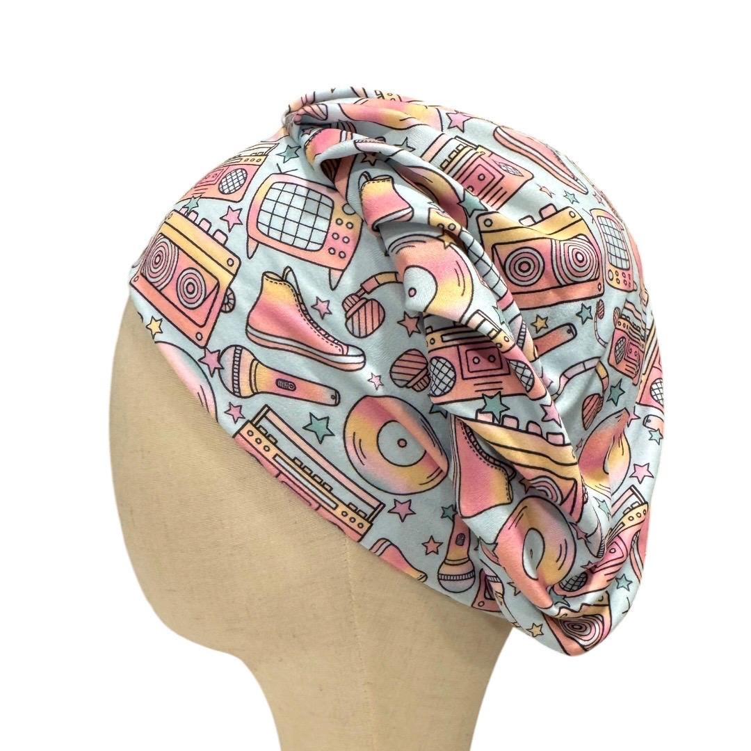 Retro Music Bouffant Scrub Cap, Headband Style Surgical Hat