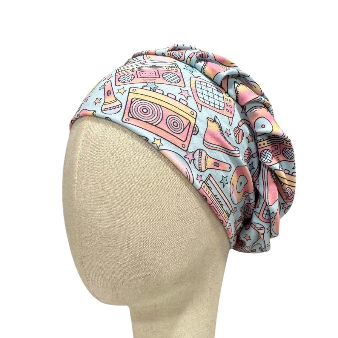 Retro Music Bouffant Scrub Cap, Headband Style Surgical Hat