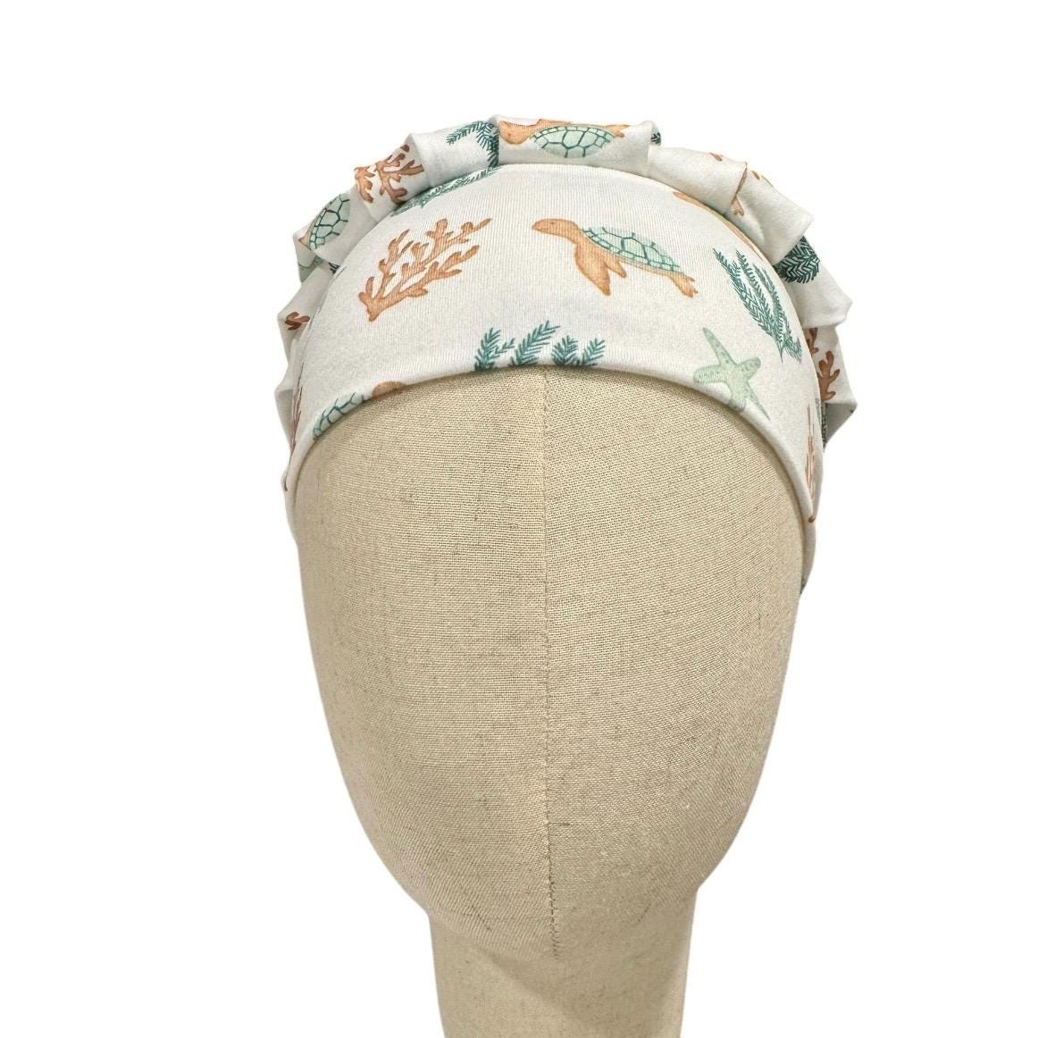 Sea Life Bouffant Scrub Cap, Headband Style Turtle Surgical Hat