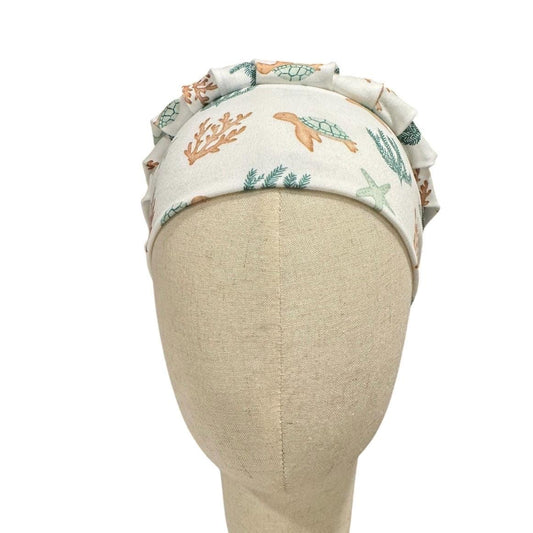 Sea Life Bouffant Scrub Cap, Headband Style Turtle Surgical Hat
