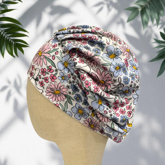 Pastel Floral Geese Scrub Cap, Bouffant Surgical Cap, Soft Flower Print Nurse Hat, Women’s Work Cap