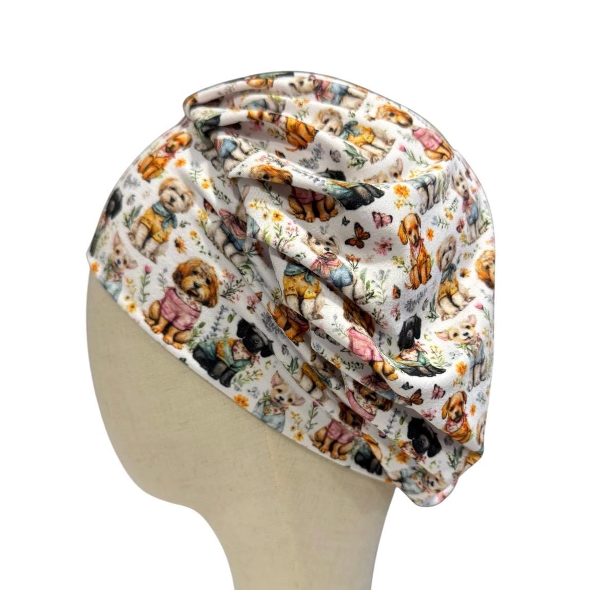 Dog Lover Bouffant Scrub Cap, Cute Puppy Surgical Cap, Animal Print Nurse Hat
