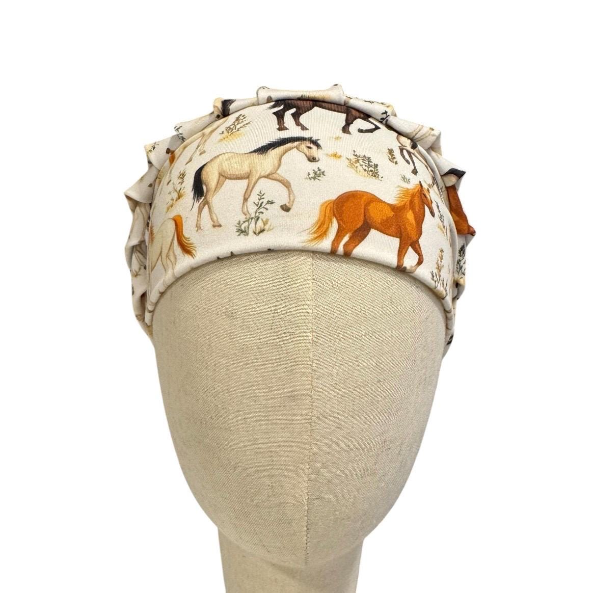 Horses Bouffant Scrub Cap, Equestrian Surgical Cap, Western Horse Print Nurse Hat
